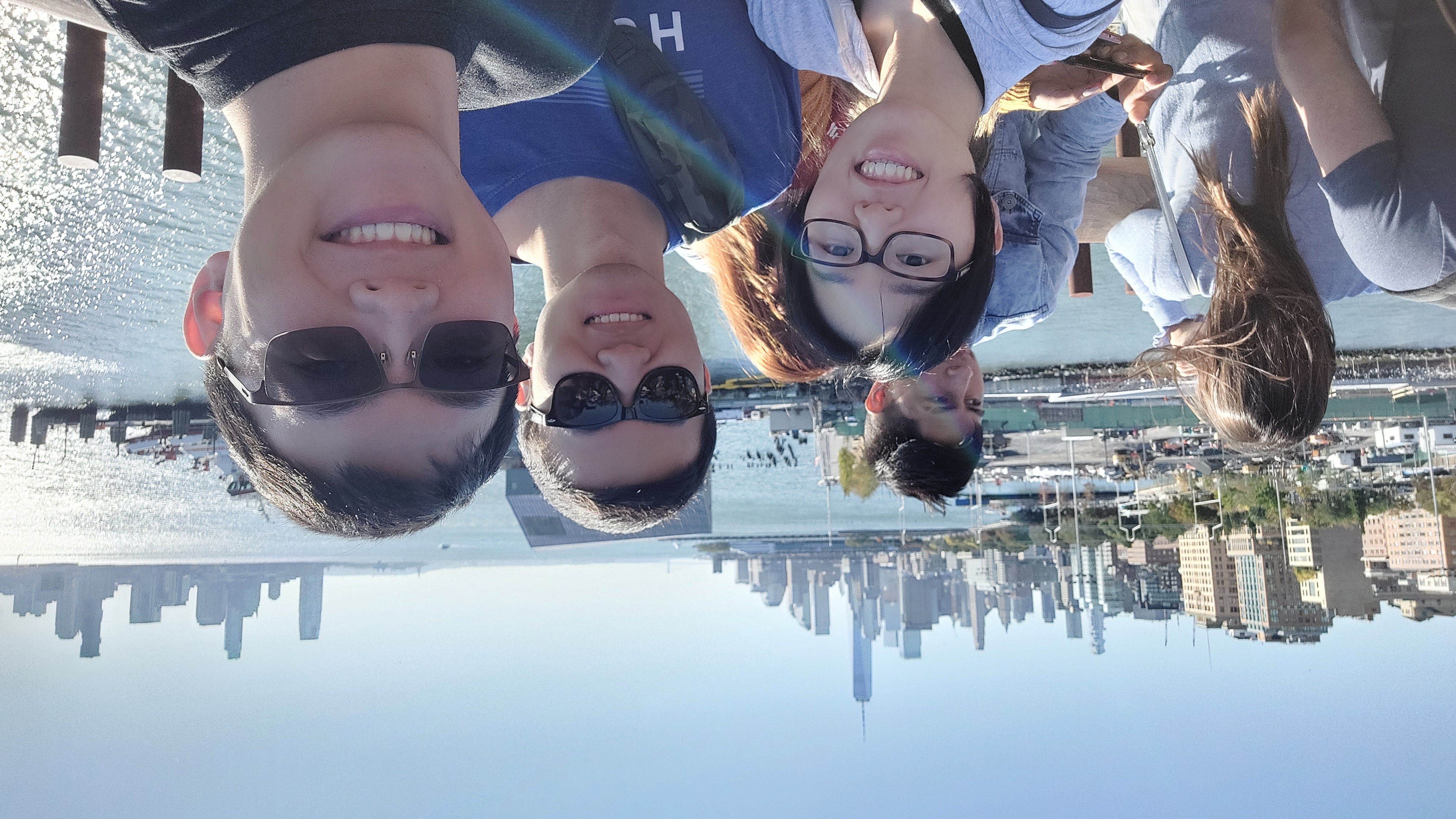 View of New York's FiDi from Little Island, with friends